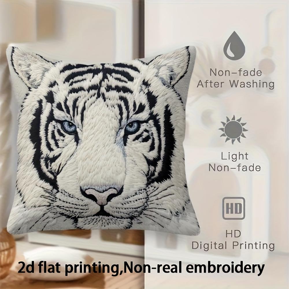 2D плоская - Роскошная квадратная наволочка для подушки с принтом Белого Тигра Современный декор для дома с изображением дикой природы Чехол для подушки для дивана, спальни, гостиной