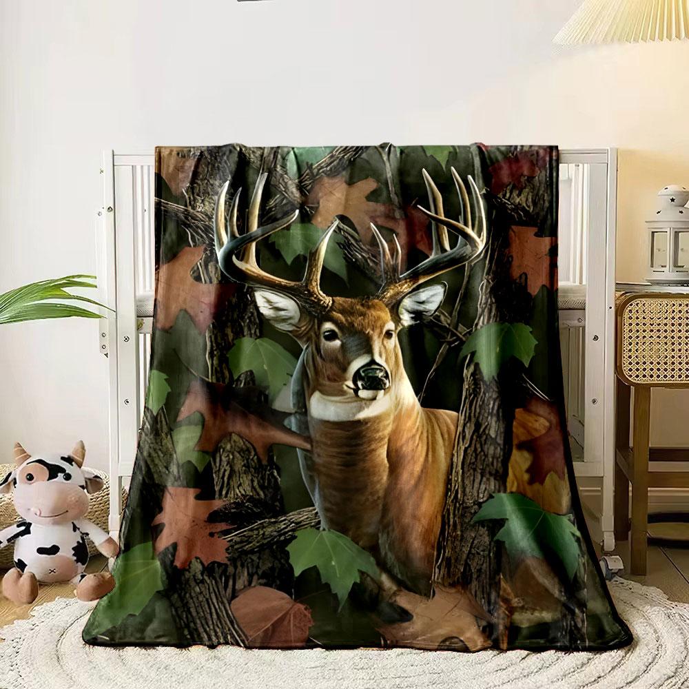 Deer Camo Blanket bedroom Blanket for Livingroom Couch lunch break Soft throw for Friend's festival Gift