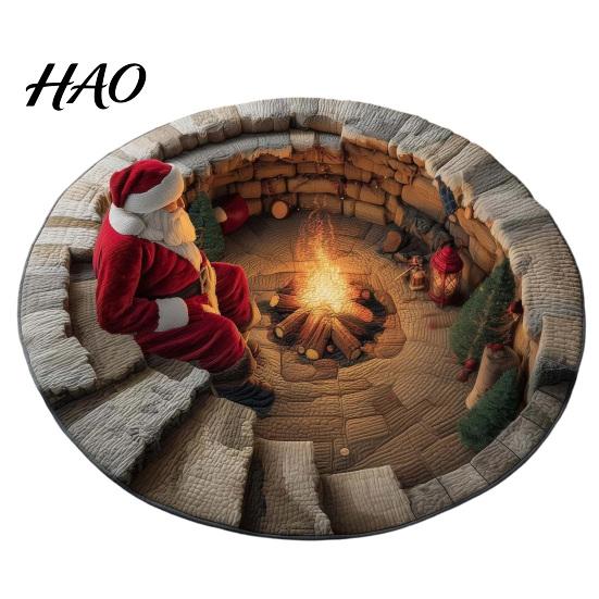 3D Visual Illusion Rug Christmas Round Area Rug, Optical Carpet, Stain & Wear Decorative Indoor Resistant Throw for Living Room Sofa Bedroom