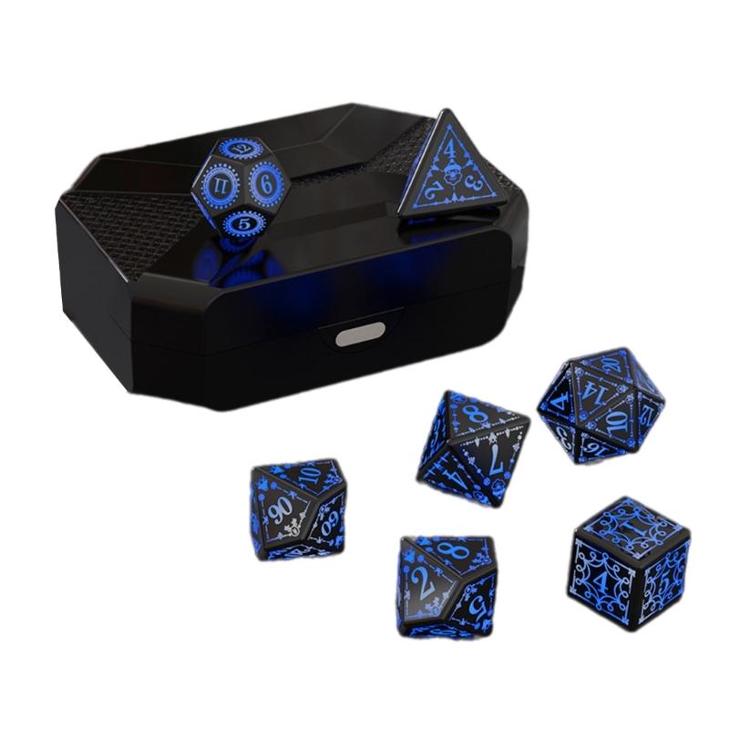 7 Pcs LED Light Electronic Dices with Charging Box Rechargable Glowing Polyhedral Dices Table Game Dices Durable