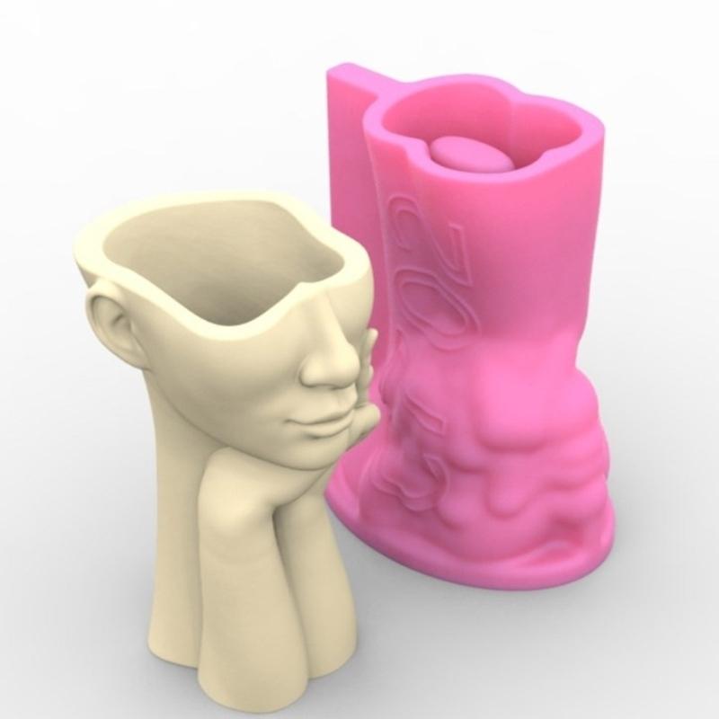 Abstract Face Flower Pots Mold Epoxy Resin Molds Pen Holder Candle Holder Cement Planter Silicone Mould Home Decorations