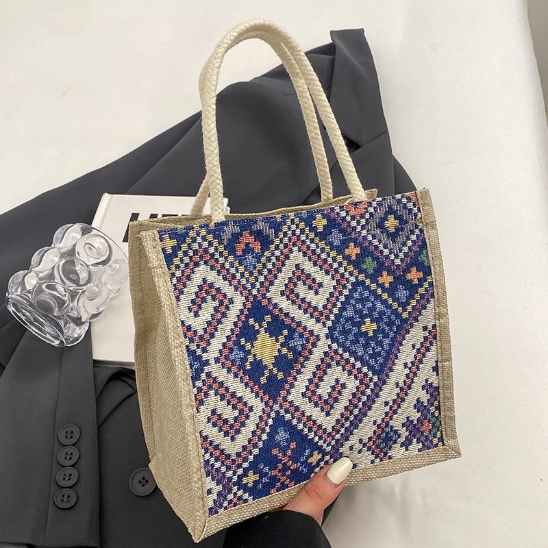 Этническая холщовая сумка для женщин, летний новый модный стиль для выхода в свет с льняной коробкой для ланча, сумка Bento, ручная сумка для мам
