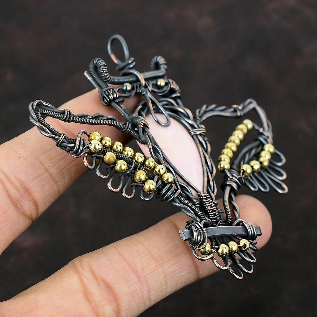 Pink Opal Pendant Copper Wire Wrapped Owl Pendant Handmade Pendant Pink Opal Jewelry Gemstone Pendant Wonderful Copper Jewelry Gift For Her