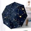 Automatic Open/Close Umbrella with Constellation Pattern - Navy Blue & Golden Stars, Compact Travel Umbrella, All-Season Porta