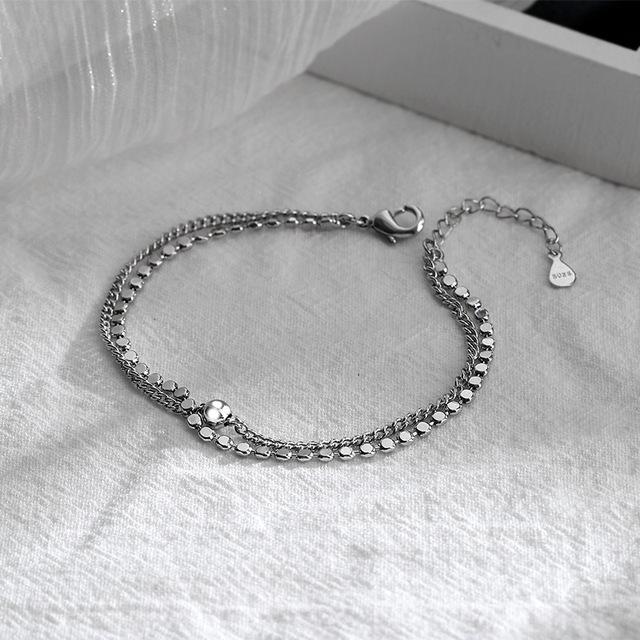 S925 Sterling Silver Double Layers Simple Bracelet for Women Temperament Elegant Sweet Link Chain Bracelet Jewelry