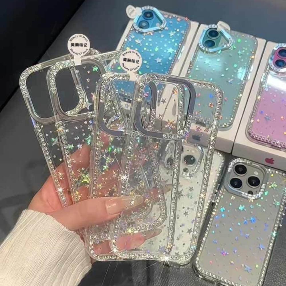 Блестящий чехол для телефона с узором ракушки и стразами в виде звезды для iPhone 17 Air 16 15 14 13 12 11 Pro Max 14 Plus Мягкий противоударный чехол