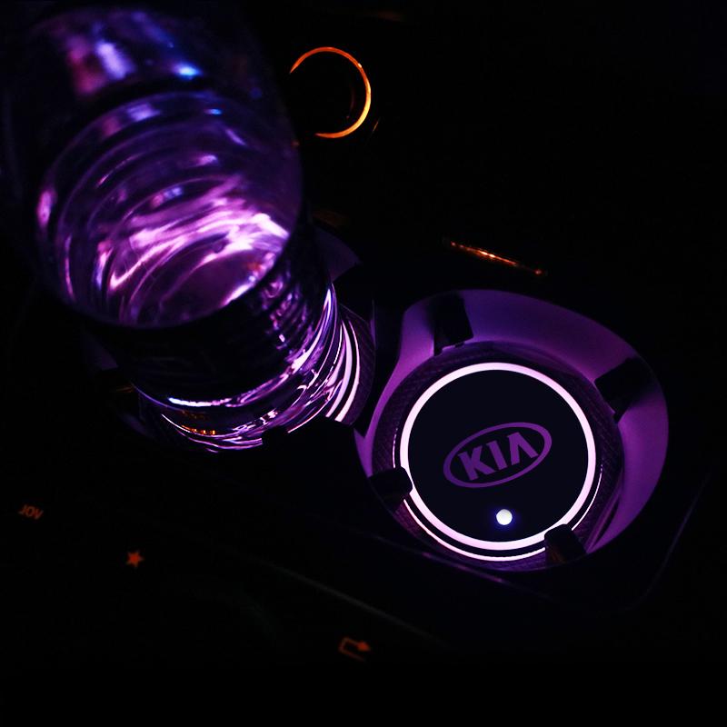 7 Color LED Car Cup Holder Light Luminous Coaster Water Cup Pad For KIA EV6 Stinger RIO Sorento Picanto Ceed Borrego Syros K4 K5