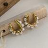 Французские ретро серьги-гвоздики U-образной формы с жемчугом, женские летние, с чувством дизайна, высококлассные, роскошные, темпераментные