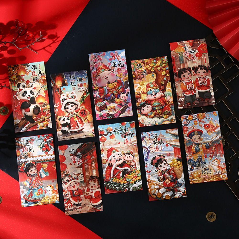 6pcs Chinese Style New Year Red Envelopes Traditional Hongbao God of Wealth Red Pocket Blessing Lucky Money Packet