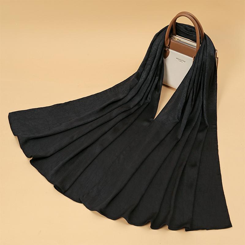 Fashion Design Classic Shiny Silk Scarf Women Soft Hijab Solid Color Handband Shawls Wraps Muslim Scarves Stole