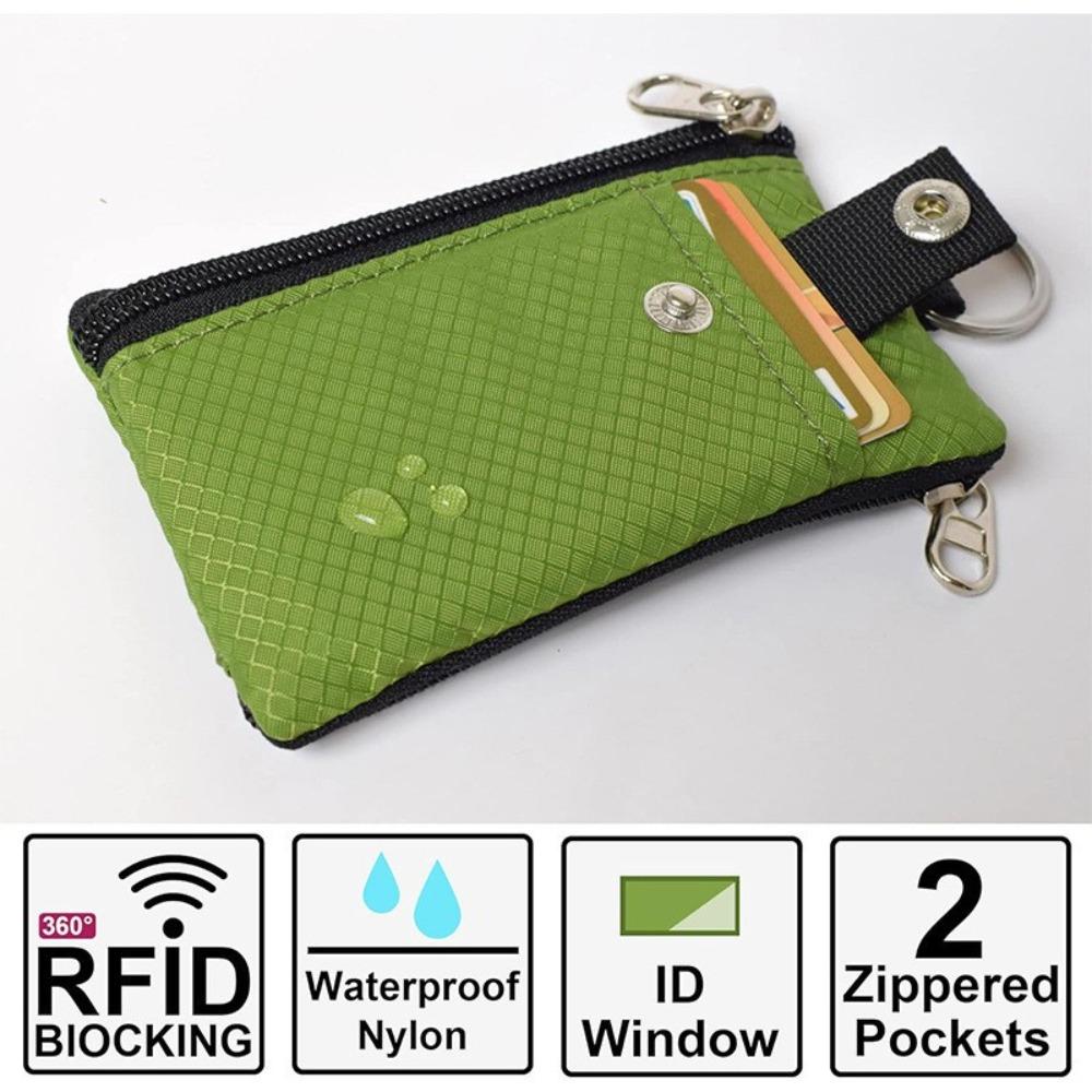 RFID-блокирующий маленький кошелек для женщин Водонепроницаемый дорожный кошелек-брелок Минималистичный мужской тонкий кошелек на молнии с ремешком для карт Значок