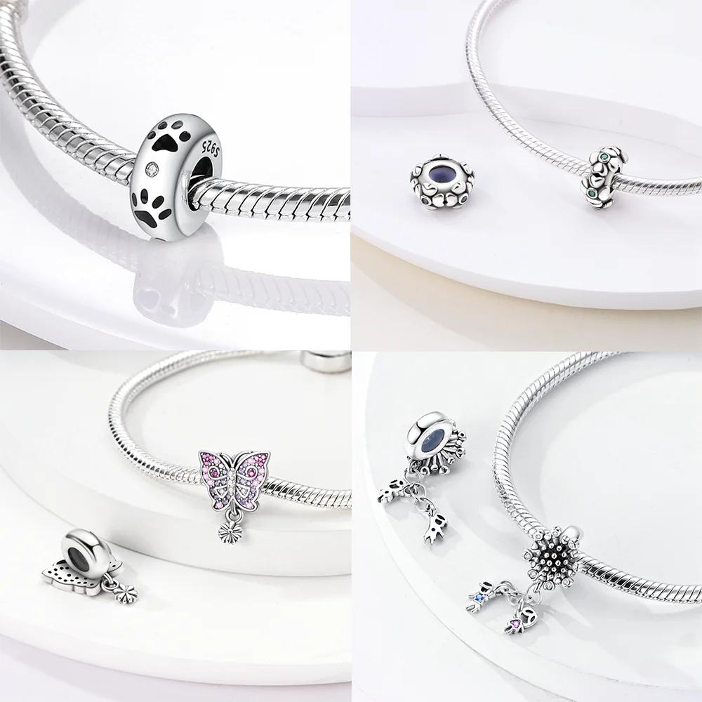 Exquisite Pendants Woman New Original Copper Pink Butterfly Bear Sunflower Bead Fit Bracelet Accessory Jewelry Diy Gift