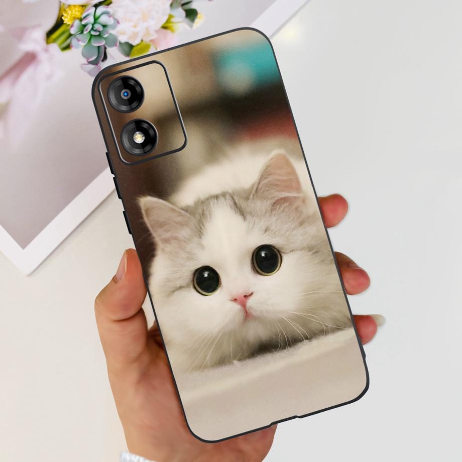 For Motorola Moto E13 Moto G13 Case Matte Black Liquid Silicone Soft Cover Lovely Cat Cartoon Jelly Capas For MotoE13 E 13 G 13