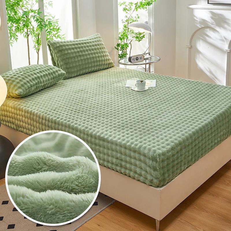 Зимняя постель, теплая простыня на резинке, постельное белье, чехол для матраса, утолщенная плюшевая эластичная простыня, зимнее коралловое флисовое роскошное покрывало для двуспальной кровати