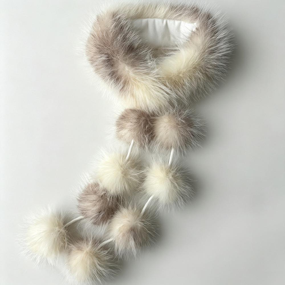 Soft Plush Texture Fur Collar Scarf Pom Pom Detail Pom Pom Scarf Furry Shawl Streetwear Styling