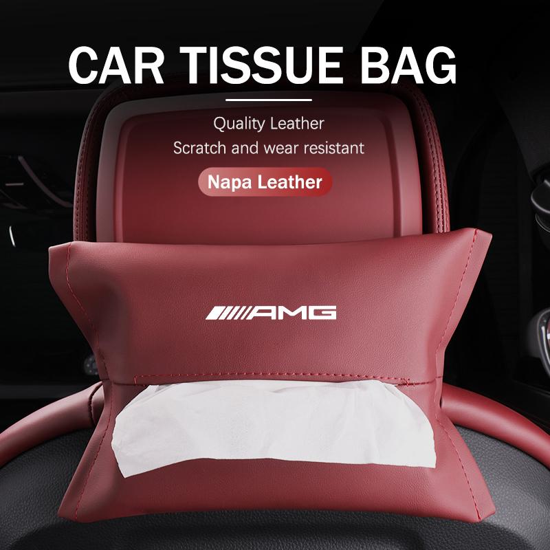 MWAY1 Car Seat Back Tissue Box LeatherHanging Paper Storage Bag For Mercedes Benz AMG W204 W205 W203 W211 W201 W210 W108 W124 W126