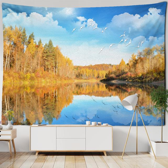 Гобелен в прибрежной пещере, настенный гобелен в стиле бохо, приморский пейзаж, психоделическая эстетика, художественный декор для комнаты в общежитии