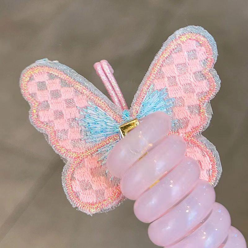Прекрасная вышитая бабочка с цветами, эластичная спиральная веревка для волос, веревка для головы, хвост, кольцо для волос, резинка для волос, головной убор для детей
