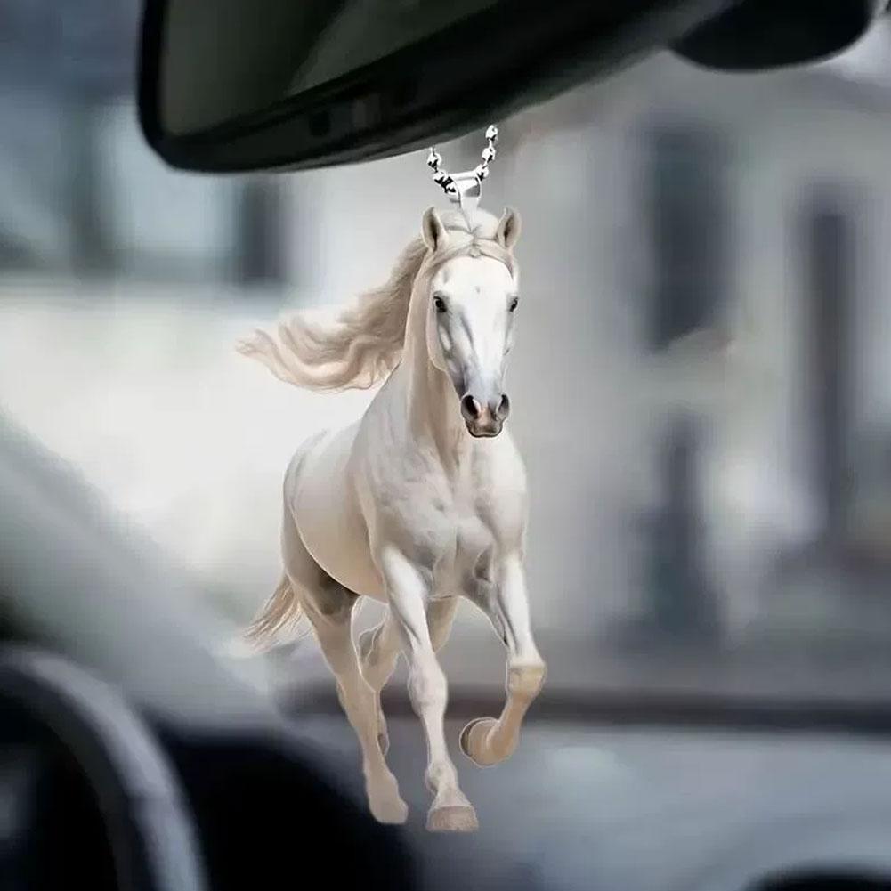 2D Акриловый Рождественский Подвес Плоский Белый Конь Автомобильный Подвес Цепочка для Подвешивания Ключей Украшения N5D7