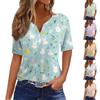Women's T Shirt Print Button Short Sleeve Daily Weekend Fashion Basic V-Neck Regular Top