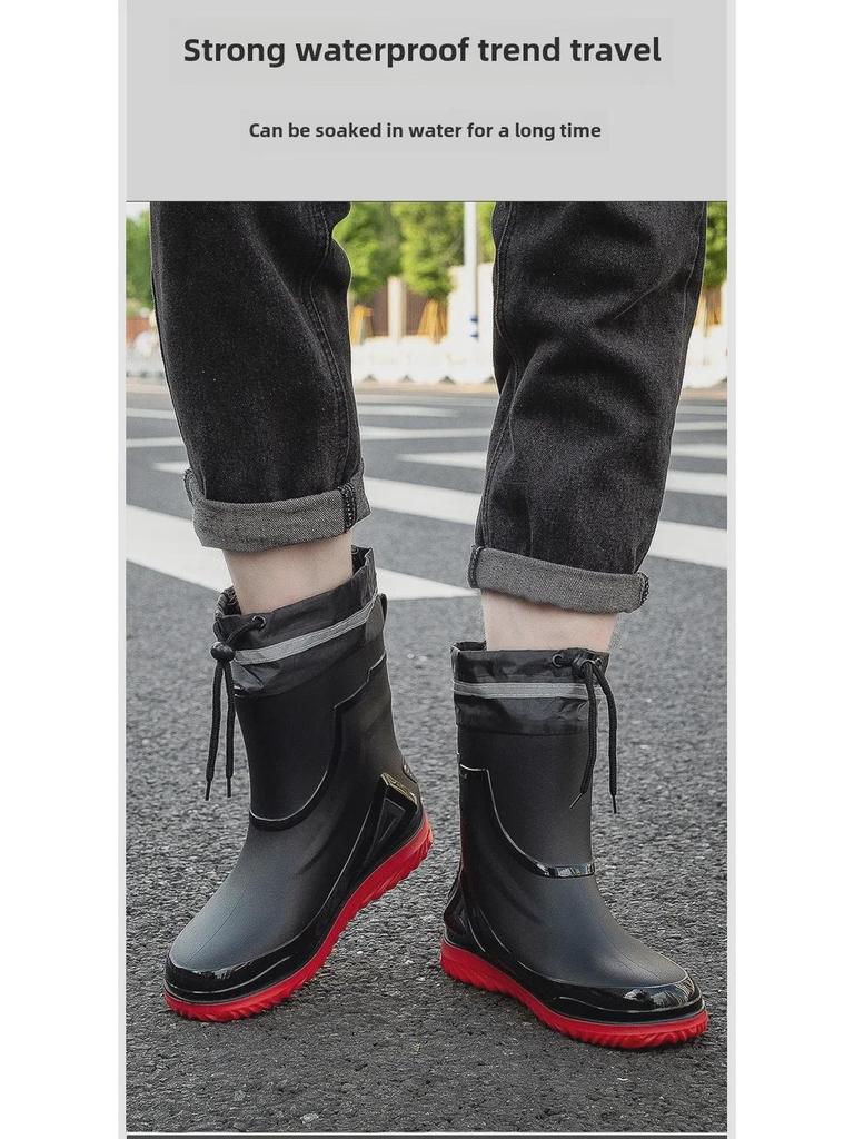 Мужские водонепроницаемые резиновые сапоги в мотоциклетном стиле — стильная, удобная, нескользящая обувь для отдыха на природе