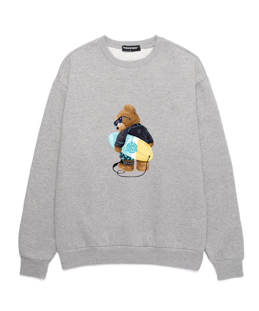 VANNWORKS Surf Board Bear No.2 Oversized Sweatshirt (Vls0009) Melange Grey (A Type)