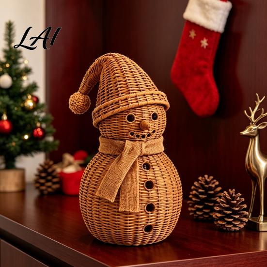 Cute Snowman Shelf Decor Christmas Ornament for Tabletop Decor Retro Resin Figurine Decorative Figurines Fireplaces with Knitted Texture Winter