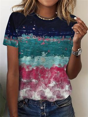 Повседневная свободная футболка с круглым вырезом, модный принтованный цветной узор, короткий рукав, уличный дизайн, женская футболка в стиле Харадзюку