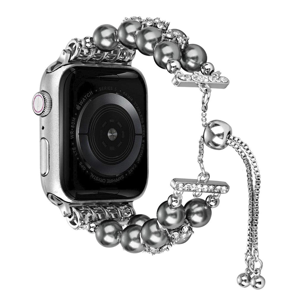 Apple Watch S8 Strap: Pearl Agate with Diamond Detail and Retractable Chain