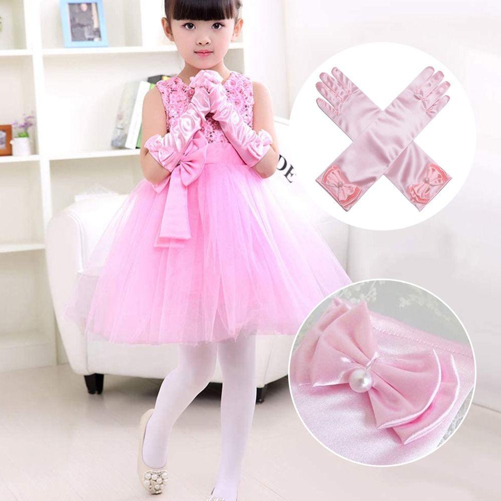 Satin Sequins Stage Gloves Children Long Gloves Full Finger Mittens Princess Skirt Accessories