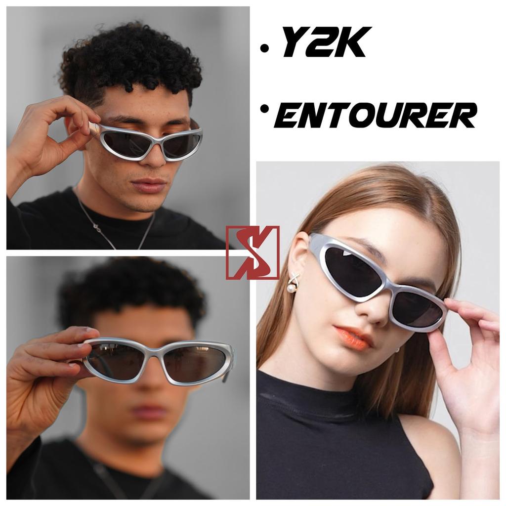 Мужские поляризованные солнцезащитные очки Surround Mirror Swift Oval Sports Солнцезащитные очки Black Silver Y 2K Очки [SHEEN KELLY] Женские