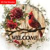 Cardinal Wooden Christmas Welcome Sign - Navidad Round Sign for Front Door, Yard, Wall Hanging Decor - Ideal Christmas Gifts Christmas Decoration