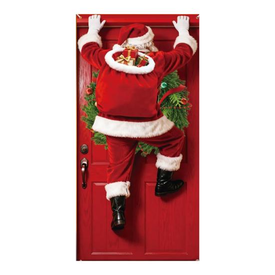 Рождественское украшение на дверь, забавный баннер с Санта-Клаусом для подвешивания на входную дверь, с надписью «Счастливого Рождества», зимний фон, вывеска для крыльца для внутреннего праздничного декора