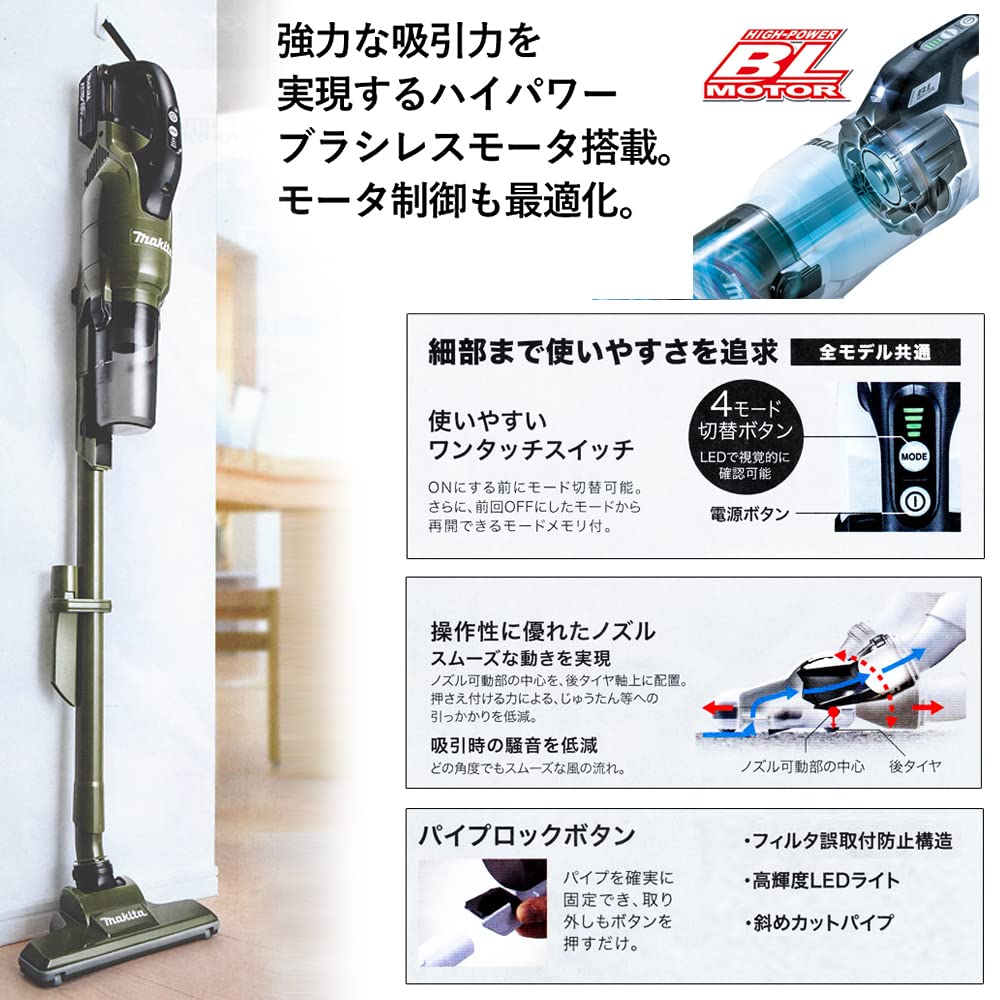 Makita 18V Rechargeable Cleaner CL286FDZO Body Only and Charger Sold with Shibasho Accessory Bag [Integrated Cyclone] (Battery Separately) (Olive)