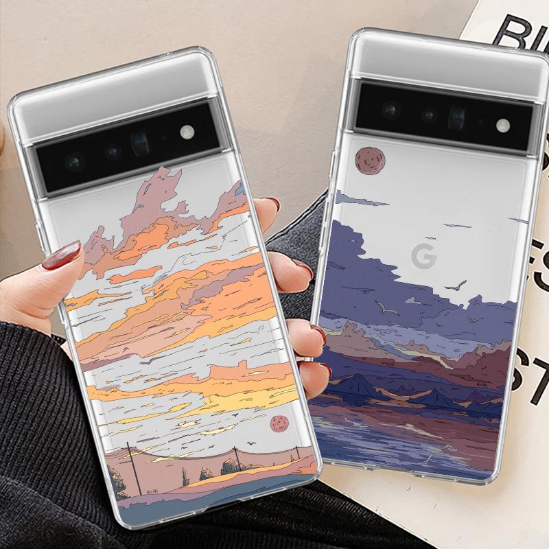 Чехол для Google Pixel 7a 7Pro 7 6a 6 6Pro 8A 8Pro 5G Прозрачный Clear Японский Аниме Пейзаж Природа Чехол для Телефона Fundas Оболочки
