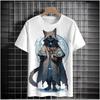 Футболка в японском стиле для мужчин, футболки с 3D принтом кота, повседневные футболки с короткими рукавами, мужская одежда большого размера, топы, уличная одежда