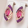 Oval Geometric Pink Zircon Women Large Earrings Golden Fashion Black Plated Earrings Women Personality Jewelry Vintage Earrings