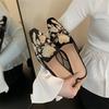 Fashion Women Baotou Embroidered Flat Bottom Half Slippers Summer Muller Sqaure Toe Shoes Flat Outdoor Casual Walking Slides Zapatillas