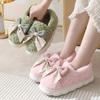 Bow Bag and Home Cotton Slippers for Autumn and Winter Thick Soled Anti Slip Slippers for Women