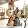 Wooden Kitten Couple Sculpture Charming 2D Flat Cat Enthusiast Gift Light and Dark Wood Grain Desktop Entrance Home Decoration