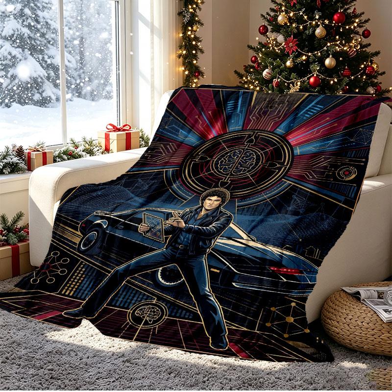 Knight Rider Pattern Blanket for Home Decoration, Bed, Sofa, Car Travel, Camping, Suitable for All Seasons, Birthday Christmas Gift