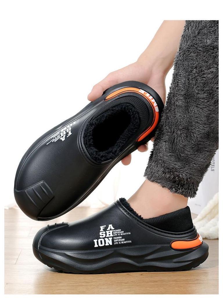 2024 Новые мужские водонепроницаемые хлопковые тапочки на каблуке — нескользящие, устойчивые к фекалиям, идеально подходят для использования в помещении и на улице осенью и зимой.