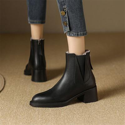 Модные новые зимние женские ботинки из спилковой кожи, модные женские ботильоны, короткие шерстяные ботинки на массивном каблуке, женские ботильоны лаконичного дизайна