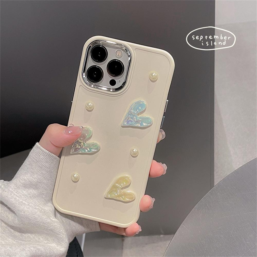 Ins Корейский 3d Laser Love Heart Pearl Мягкий чехол для телефона для Iphone 14 12 11 13 Pro Max Xr X Xs Max Защитная задняя крышка с покрытием