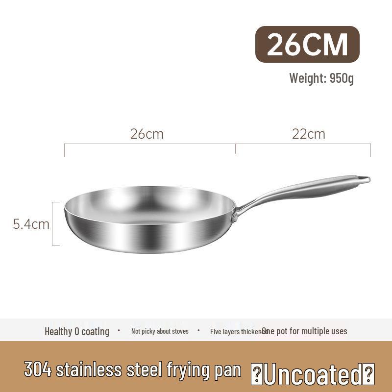 Cross 304 Stainless Steel Triple-Layer Wok: Induction & Gas Compatible Flat-Bottom Frying Pan, Coating-Free.