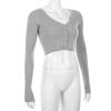 Women V-neck Solid Color Loose Knitted Cardigan Long Sleeved Crop Top