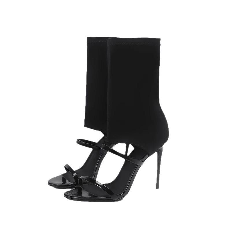Босоножки-ботильоны большого размера на высоком каблуке-шпильке - Женские открытые ботильоны из эластичной ткани на щиколотку для ношения на улице