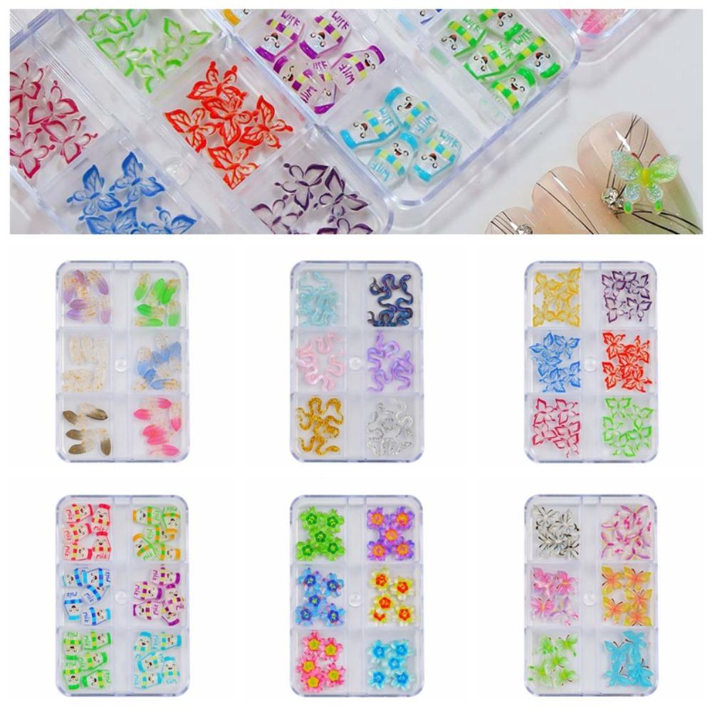 6Grids Подвески для ногтей Цветы Украшения для ногтей Принадлежности для ногтей Бабочки Аксессуары для ногтей Маникюрша