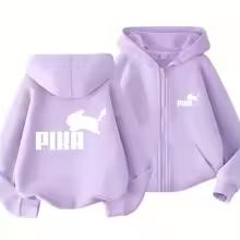 Children Zipper Cardigan Hoodies Print Tops Boy Black Girls Pink Sweatshirt Coat Long Sleeve Casual Fashion Hooded
