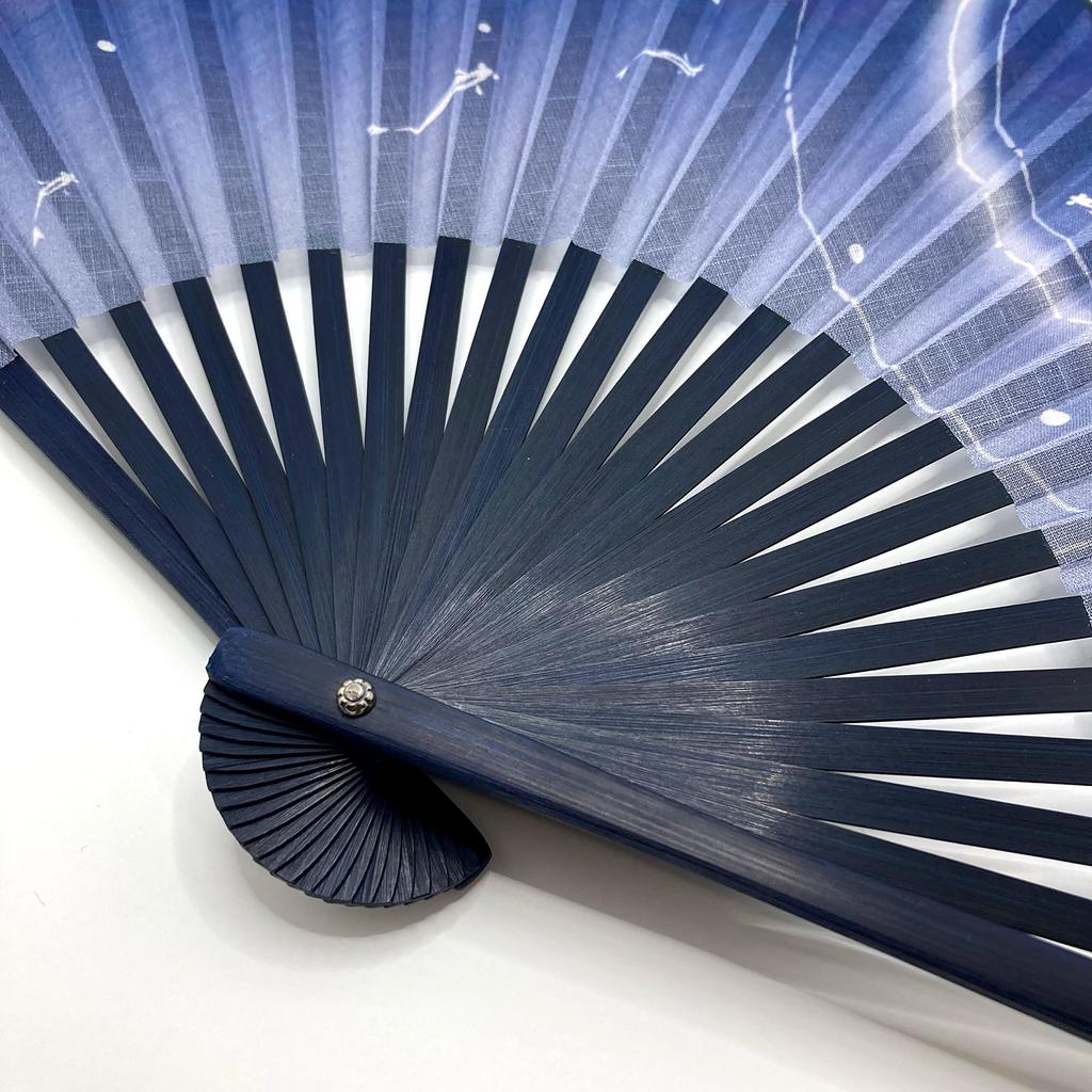 Hanakanzashi Folding Ripple Medaka Fish Cotton High Japanese Medaka Water Flow Cotton Men's Fan, Design, Design, Fabric, Blue, Gift, Large, Airflow,